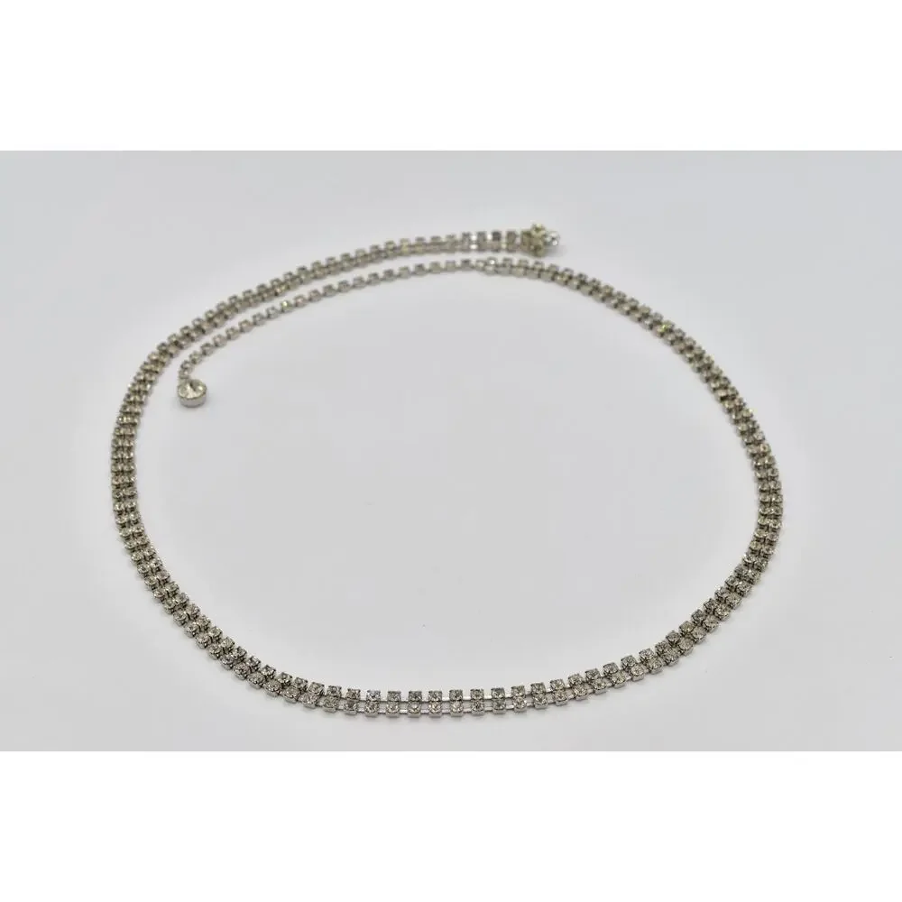 Vintage Prong Rhinestone Crystal Belt Silver Double Row Bridal Evening Glamour